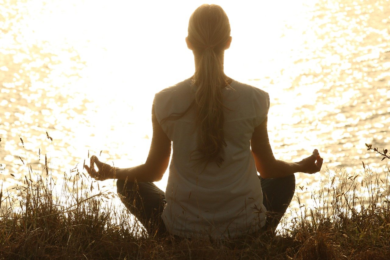 meditate, woman, yoga, zen, meditating, nature, relax, relaxing, wellness, yoga pose, meditation, peaceful, silhouette, sunset, tranquil, calm